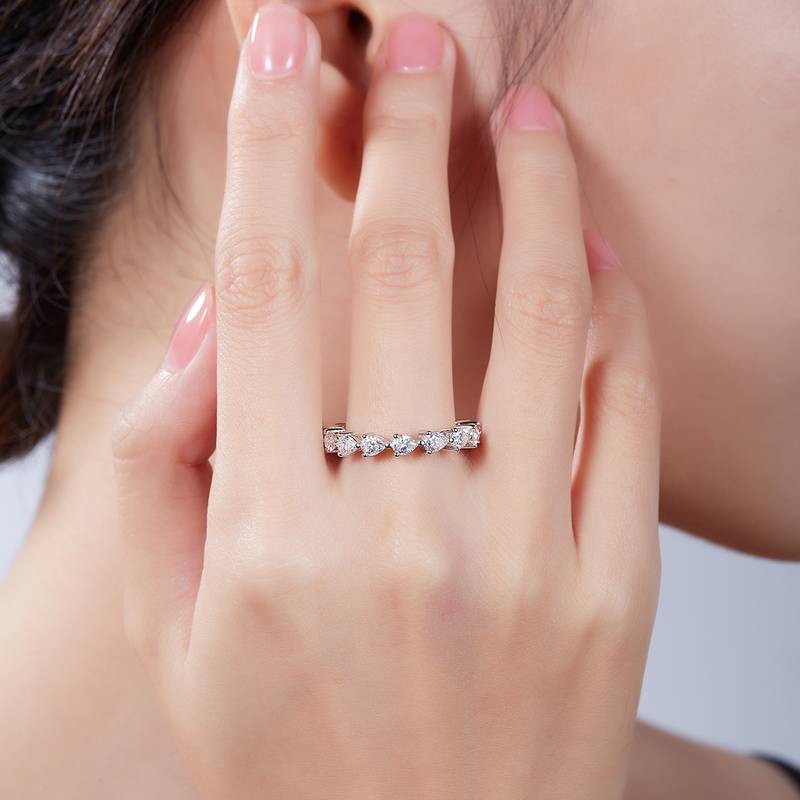Pear shaped full body lined ring S925 silver plated platinum moissanite diamond women's ring 4.0 carats D-grade